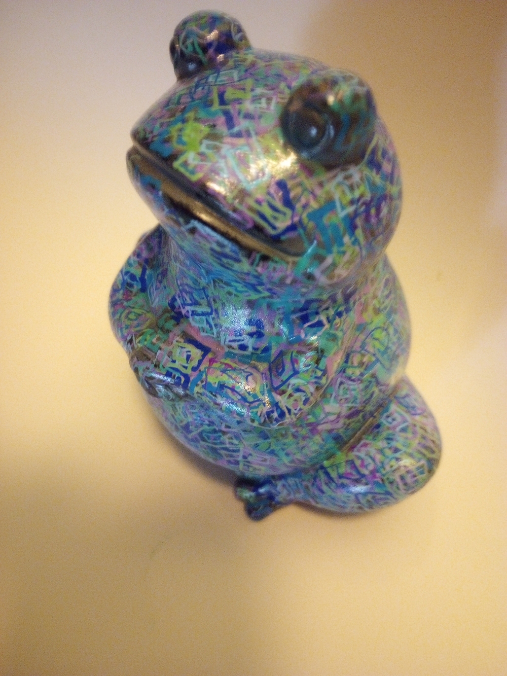 Colorful Ceramic Garden Frog Art In Green And Blue - Picture 2 of 9